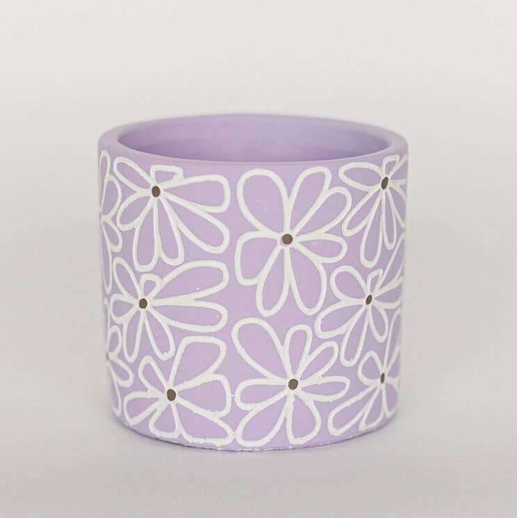 Cement Flower Pot, Flowers, Purple