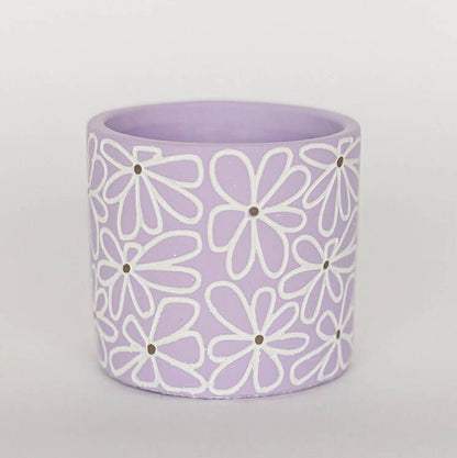 Cement Flower Pot, Flowers, Purple