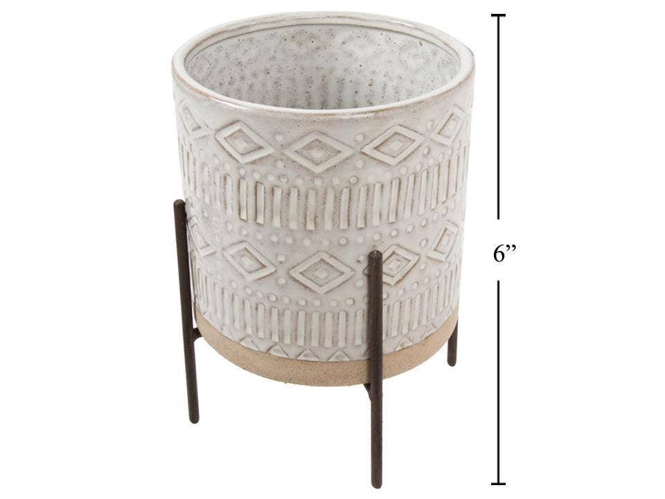 Boho Artisinal Planter with Stand,8.5"D/6.25"D/5"D: 8.5"D