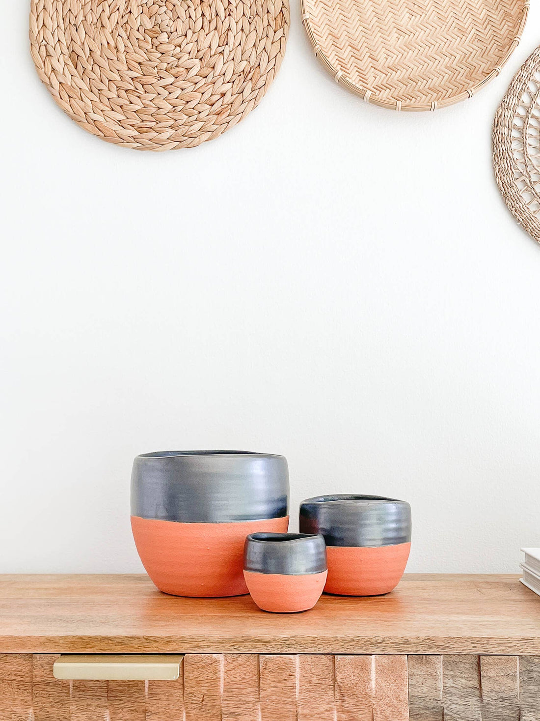 Terra Ceramic Planter Pots, Black And Terracotta Color Pot: Small 3&quot;