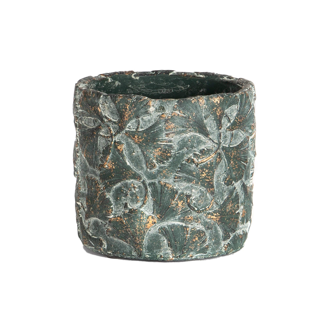 GREEN LOTUS LEAF EMBOSS POT-CEMENT