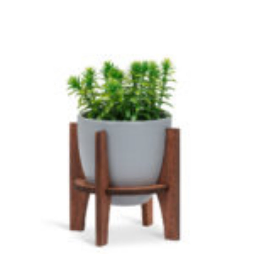 Sm Pot w/Wooden Stand-Gry-4&quot;H