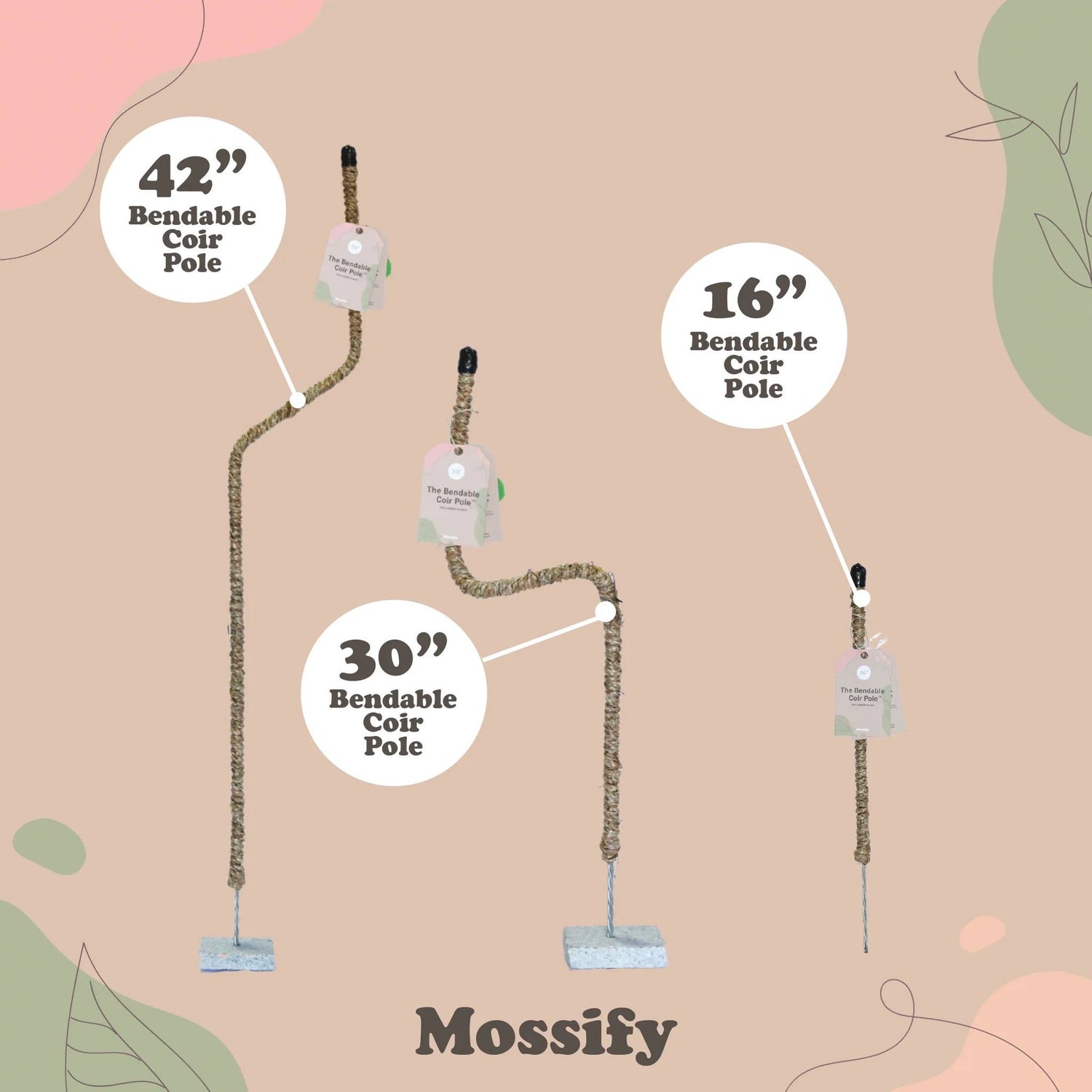 Mossify 16&quot; Original Bendable Coir Pole